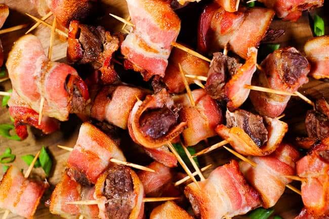 Filet tips wrapped in bacon